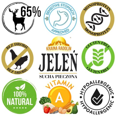 Kraina Radolin Jeleń 1,2 kg rasy większe karma sucha pieczona 65% mięsa dla psów z alergia i nadwrażliwością