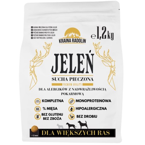 Kraina Radolin Jeleń 1,2 kg rasy większe karma sucha pieczona 65% mięsa dla psów z alergia i nadwrażliwością